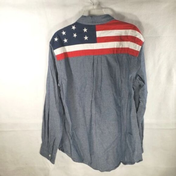 Tommy Hilfiger Other - Tommy Hilfiger Button Down American Flag Stars Denim Slim Fit Dress Shirt XL